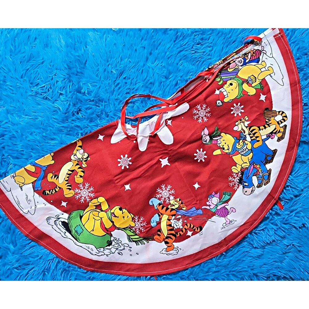 Disney Winnie the Pooh Christmas 30" Tree Skirt Red Holiday Decor
